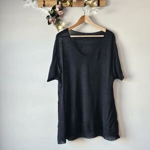 Eileen Fisher Semi Sheer Black Silk T Shirt Tunic Flowy Asymmetrical Size L